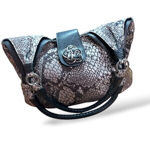 BRIGHTON Python Embossed Shoulder Bag Gray / Black Genuine Leather Braided Strap